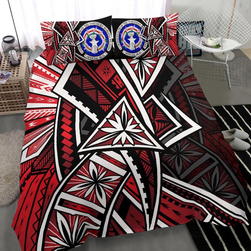 Northern Mariana Bedding Set - Tribal Flower Special Pattern Red Color