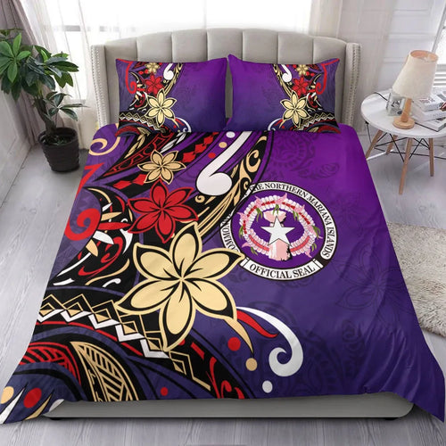 Northern Mariana Bedding Set - Tribal Flower With Special Turtles Purple Color