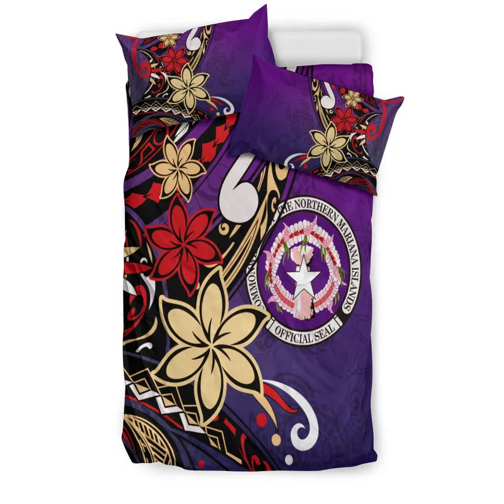 Northern Mariana Bedding Set - Tribal Flower With Special Turtles Purple Color