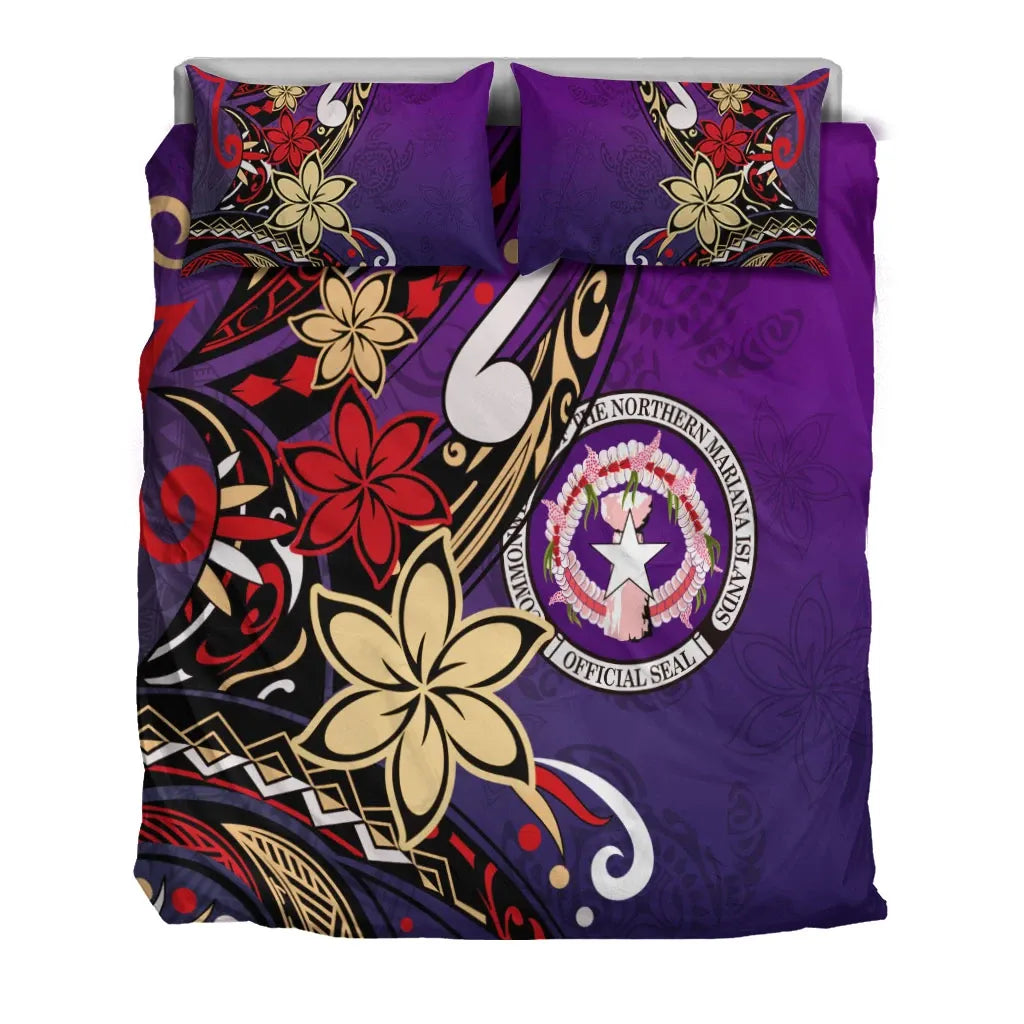 Northern Mariana Bedding Set - Tribal Flower With Special Turtles Purple Color