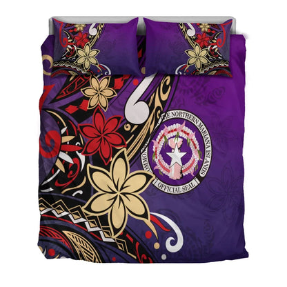 Northern Mariana Bedding Set - Tribal Flower With Special Turtles Purple Color