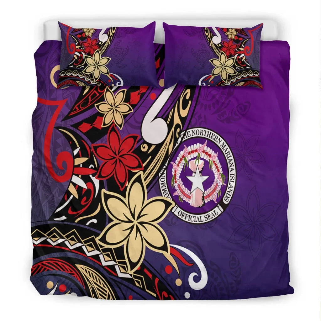 Northern Mariana Bedding Set - Tribal Flower With Special Turtles Purple Color