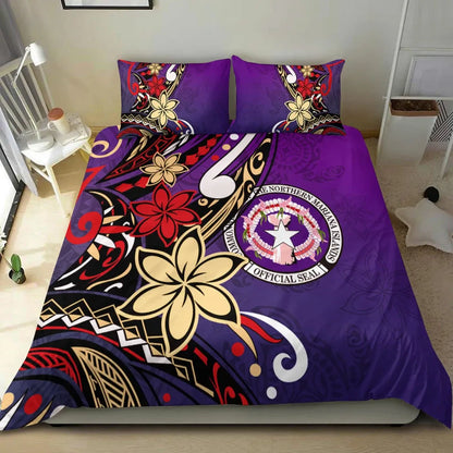 Northern Mariana Bedding Set - Tribal Flower With Special Turtles Purple Color
