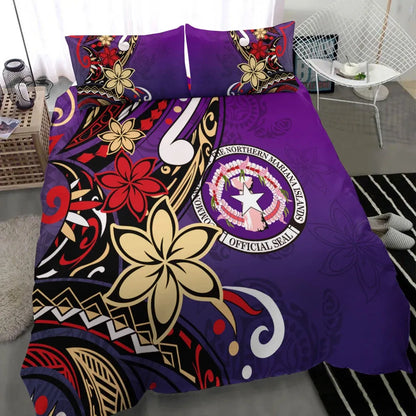 Northern Mariana Bedding Set - Tribal Flower With Special Turtles Purple Color