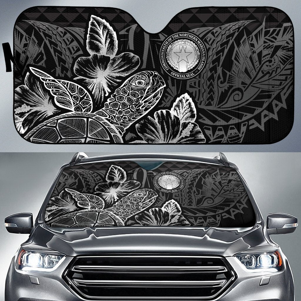 Northern Mariana Islands Auto Sun Shades Turtle Hibiscus Black