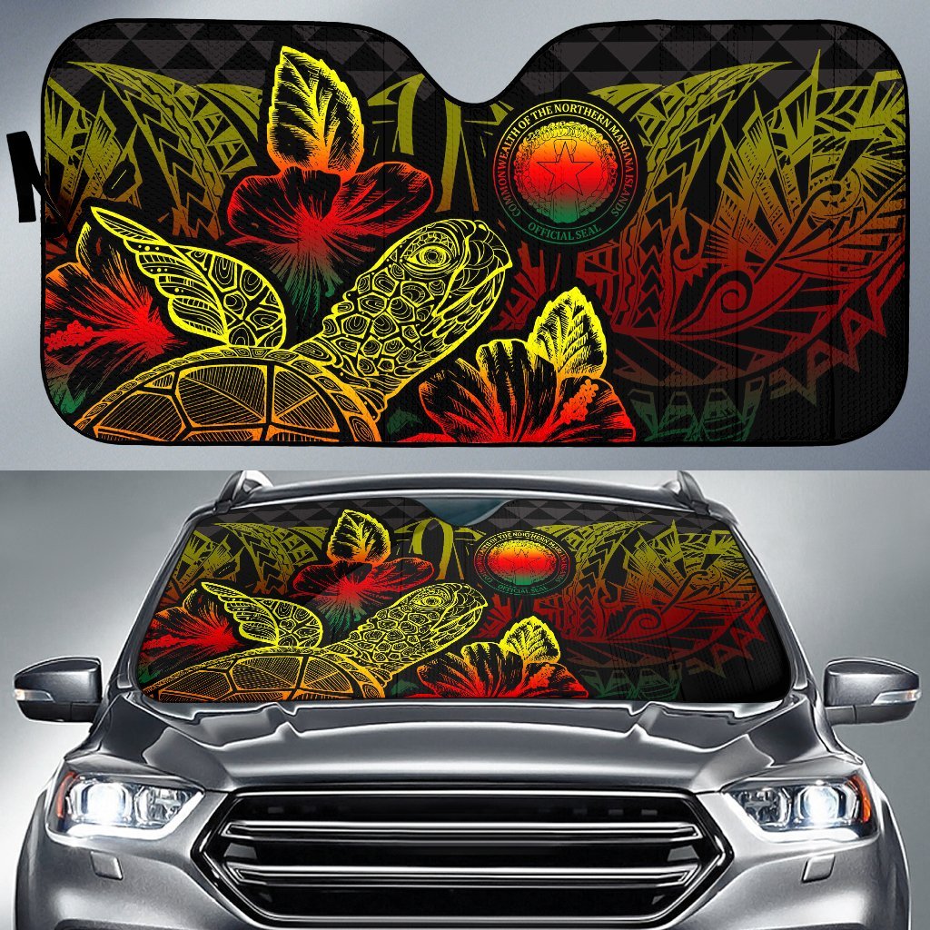 Northern Mariana Islands Auto Sun Shades Turtle Hibiscus Reggae