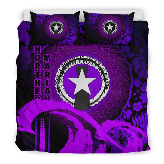 Northern Mariana Islands Duvet Cover Set - Hibiscus And Wave Purple