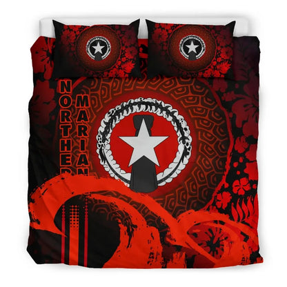 Northern Mariana Islands Duvet Cover Set - Hibiscus And Wave Red