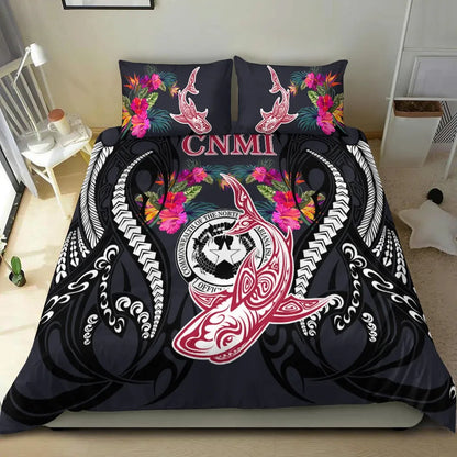 Northern Mariana Islands Bedding Set - Polynesian Shark Hibiscus Flower