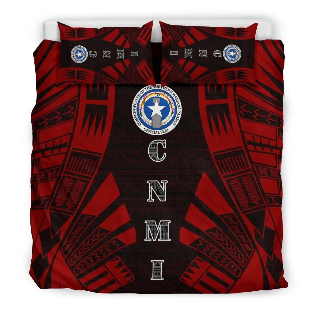 Northern Mariana Islands Duvet Cover Set - Polynesian Tattoo Red