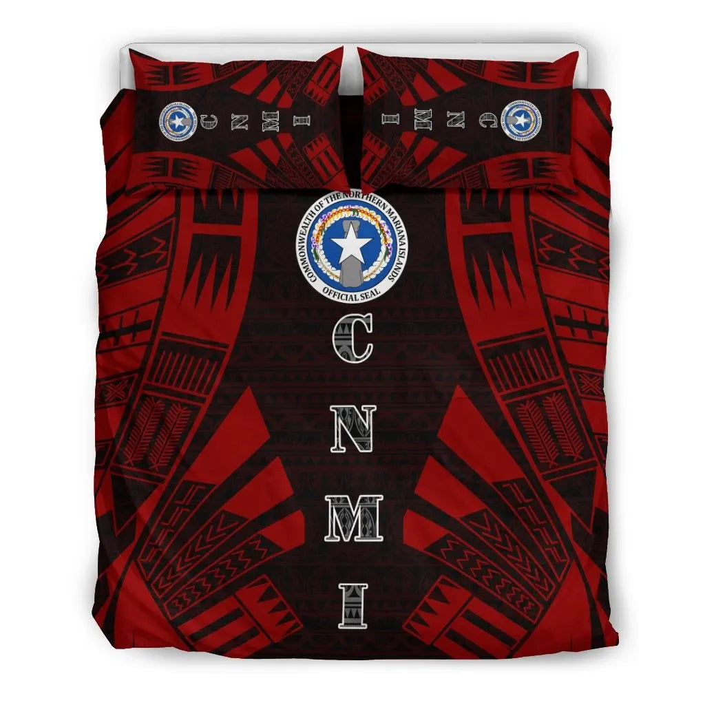 Northern Mariana Islands Duvet Cover Set - Polynesian Tattoo Red