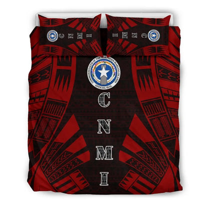 Northern Mariana Islands Duvet Cover Set - Polynesian Tattoo Red