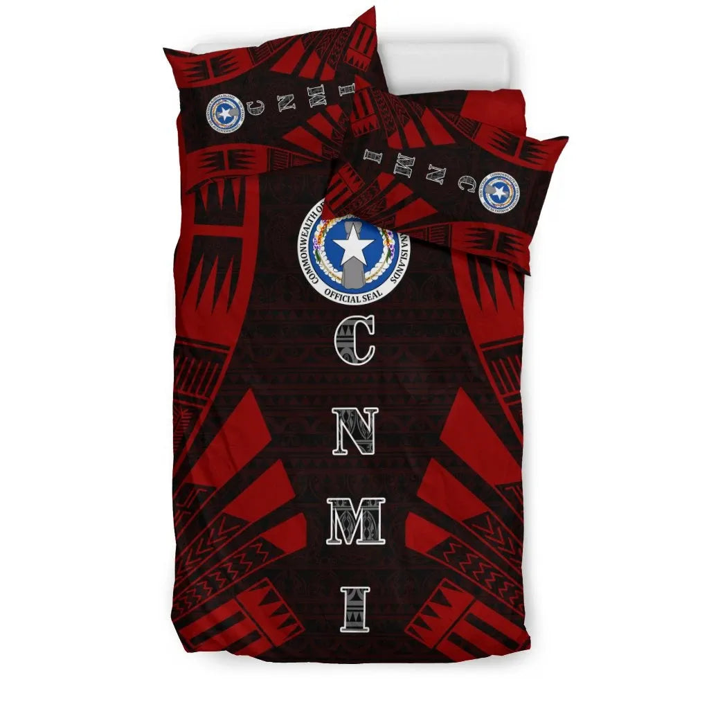 Northern Mariana Islands Duvet Cover Set - Polynesian Tattoo Red
