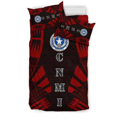 Northern Mariana Islands Duvet Cover Set - Polynesian Tattoo Red