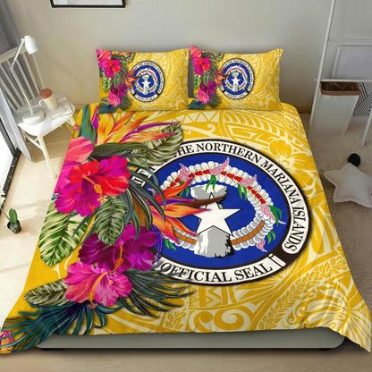 Northern Mariana Islands Bedding Set - Saipan Hibiscus Polynesian Pattern Yellow Version