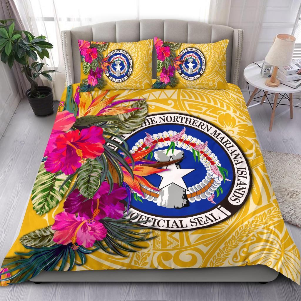 Northern Mariana Islands Bedding Set - Saipan Hibiscus Polynesian Pattern Yellow Version
