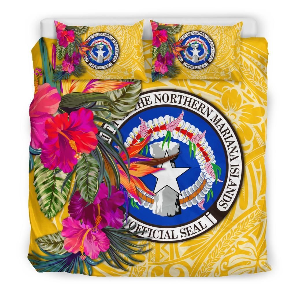 Northern Mariana Islands Bedding Set - Saipan Hibiscus Polynesian Pattern Yellow Version