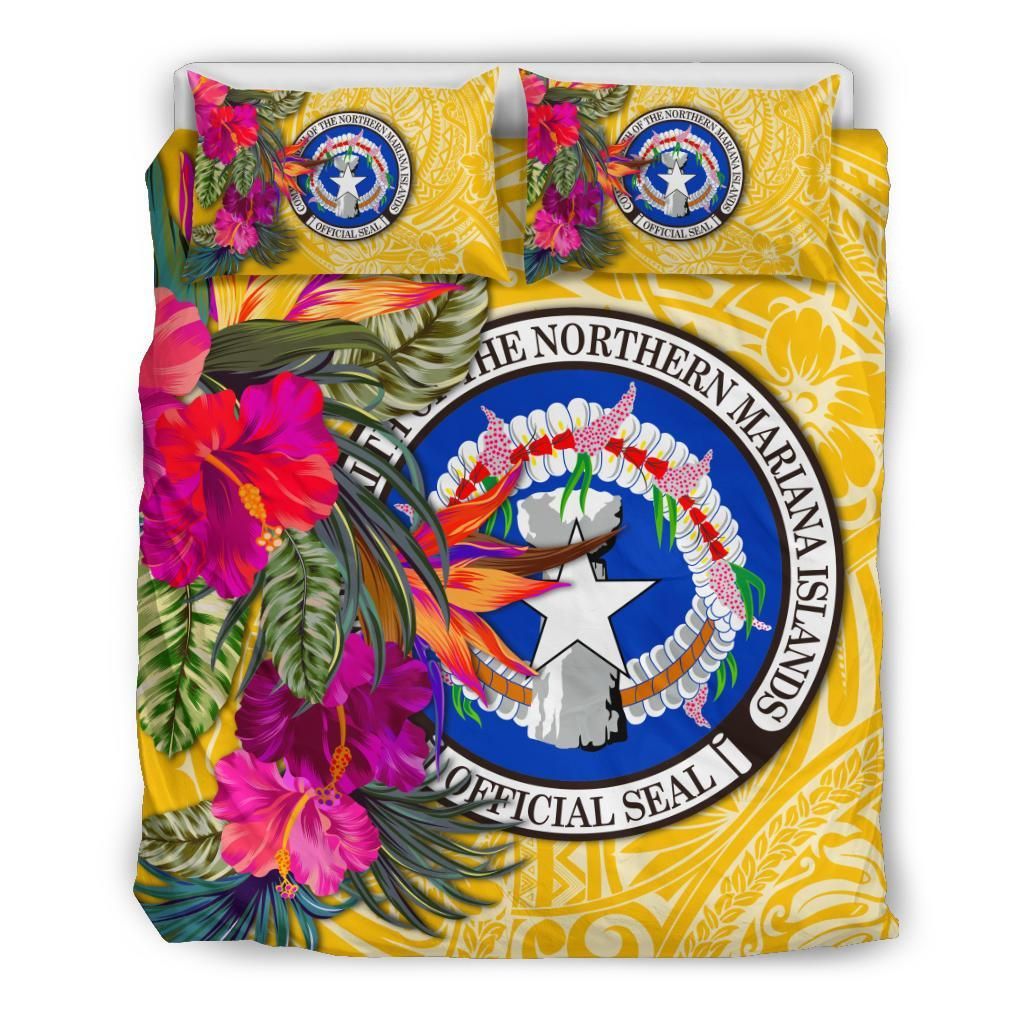 Northern Mariana Islands Bedding Set - Saipan Hibiscus Polynesian Pattern Yellow Version