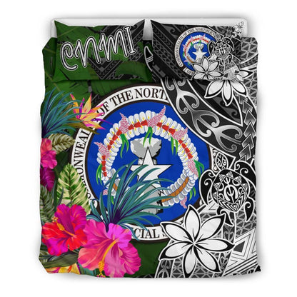 Northern Mariana Islands Bedding Set - Turtle Plumeria Banana Leaf