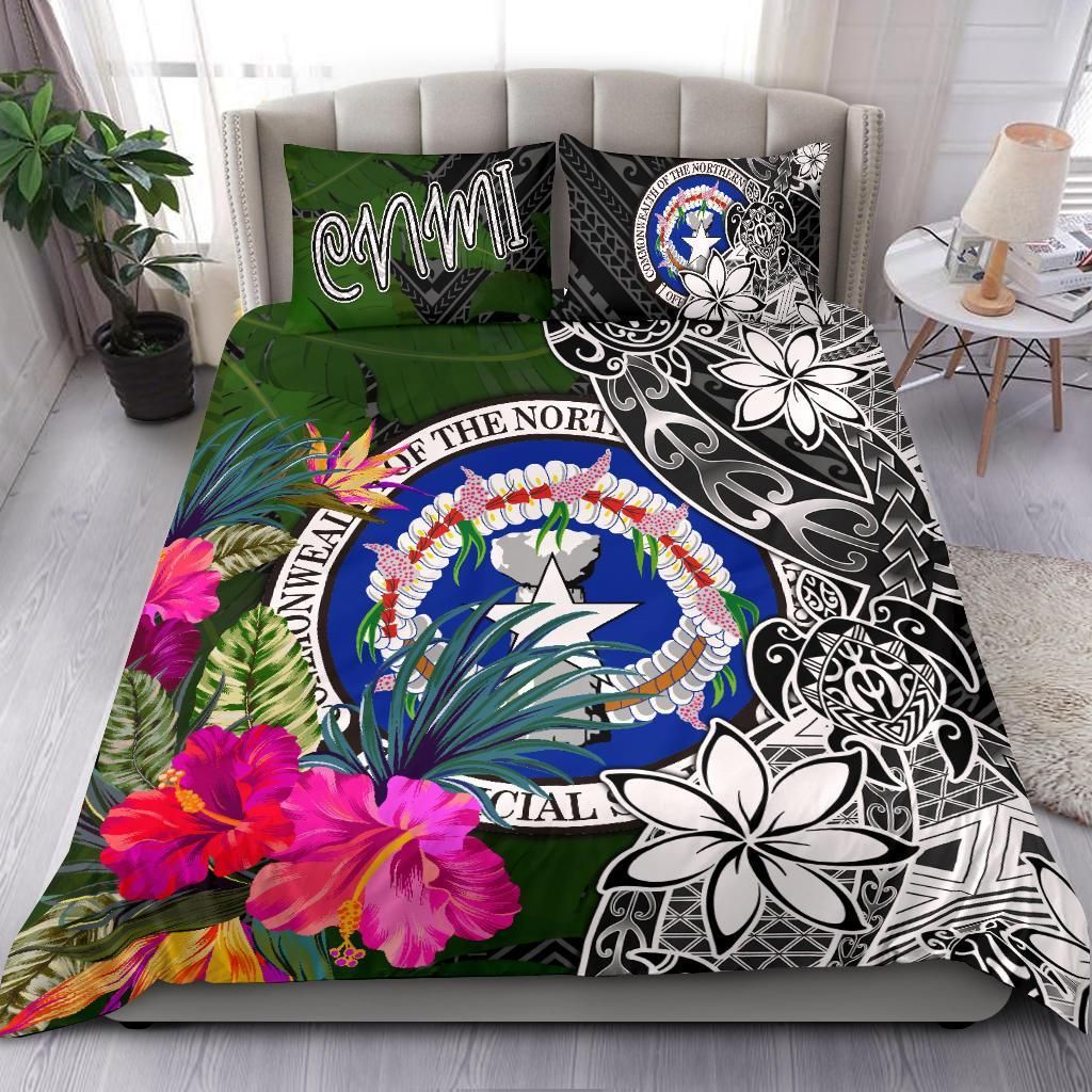 Northern Mariana Islands Bedding Set - Turtle Plumeria Banana Leaf