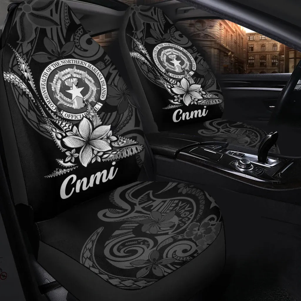 Northern Mariana Islands Car Seat Cover - Fish With Plumeria Flowers Style