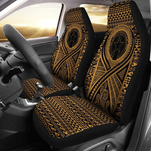 Northern Mariana Islands Car Seat Cover - Northern Mariana Islands Seal Polynesian Tattoo Gold