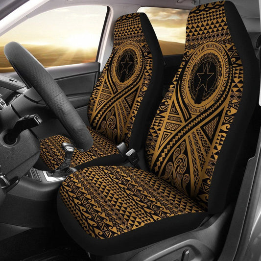 Northern Mariana Islands Car Seat Cover - Northern Mariana Islands Seal Polynesian Tattoo Gold