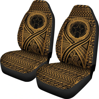 Northern Mariana Islands Car Seat Cover - Northern Mariana Islands Seal Polynesian Tattoo Gold