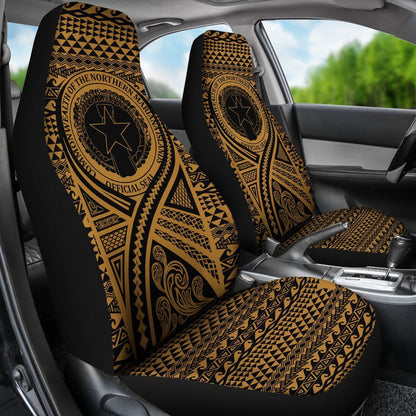 Northern Mariana Islands Car Seat Cover - Northern Mariana Islands Seal Polynesian Tattoo Gold
