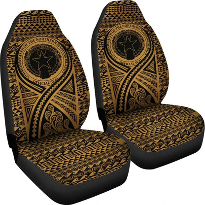 Northern Mariana Islands Car Seat Cover - Northern Mariana Islands Seal Polynesian Tattoo Gold