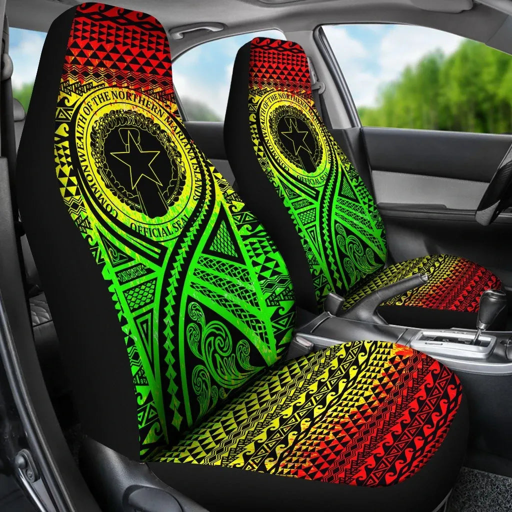 Northern Mariana Islands Car Seat Cover - Northern Mariana Islands Seal Polynesian Tattoo Reggae