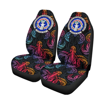 Northern Mariana Islands Car Seat Cover - Sea Turtle In Tribal Polynesian Style