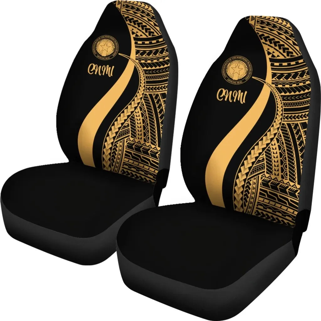 Northern Mariana Islands Car Seat Covers - Gold Polynesian Tentacle Tribal Pattern