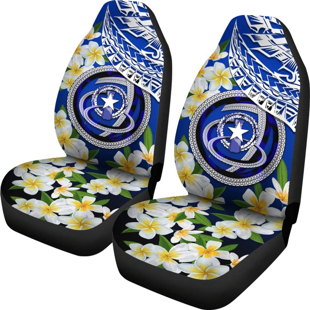 Northern Mariana Islands Car Seat Covers - Polynesian Plumeria Pattern