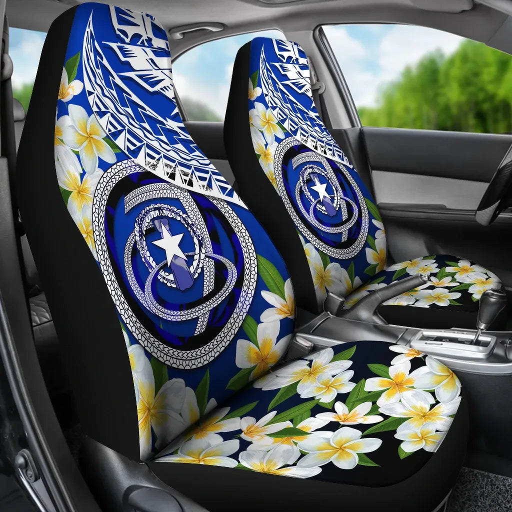 Northern Mariana Islands Car Seat Covers - Polynesian Plumeria Pattern