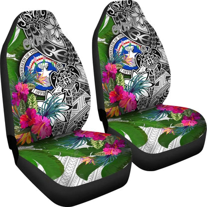 Northern Mariana Islands Car Seat Covers White - Turtle Plumeria Banana Leaf