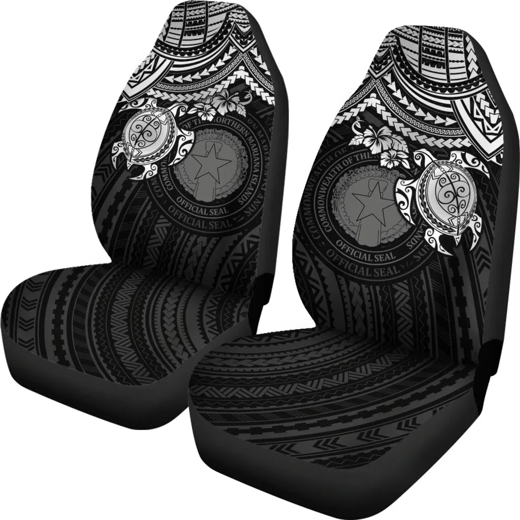 Northern Mariana Islands Car Seat Covers - CNMI Seal Polynesian White Turtle