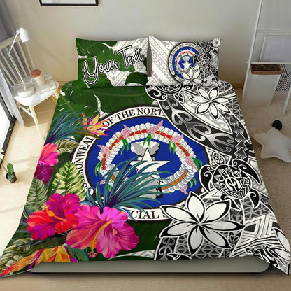 Northern Mariana Islands Custom Personalised Bedding Set White - Turtle Plumeria Banana Leaf