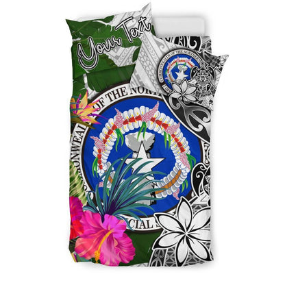 Northern Mariana Islands Custom Personalised Bedding Set White - Turtle Plumeria Banana Leaf