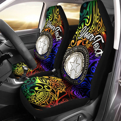 Northern Mariana Islands Custom Personalised Car Seat Covers - Rainbow Polynesian Pattern