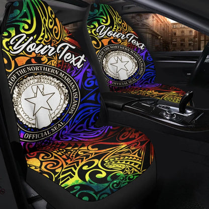 Northern Mariana Islands Custom Personalised Car Seat Covers - Rainbow Polynesian Pattern