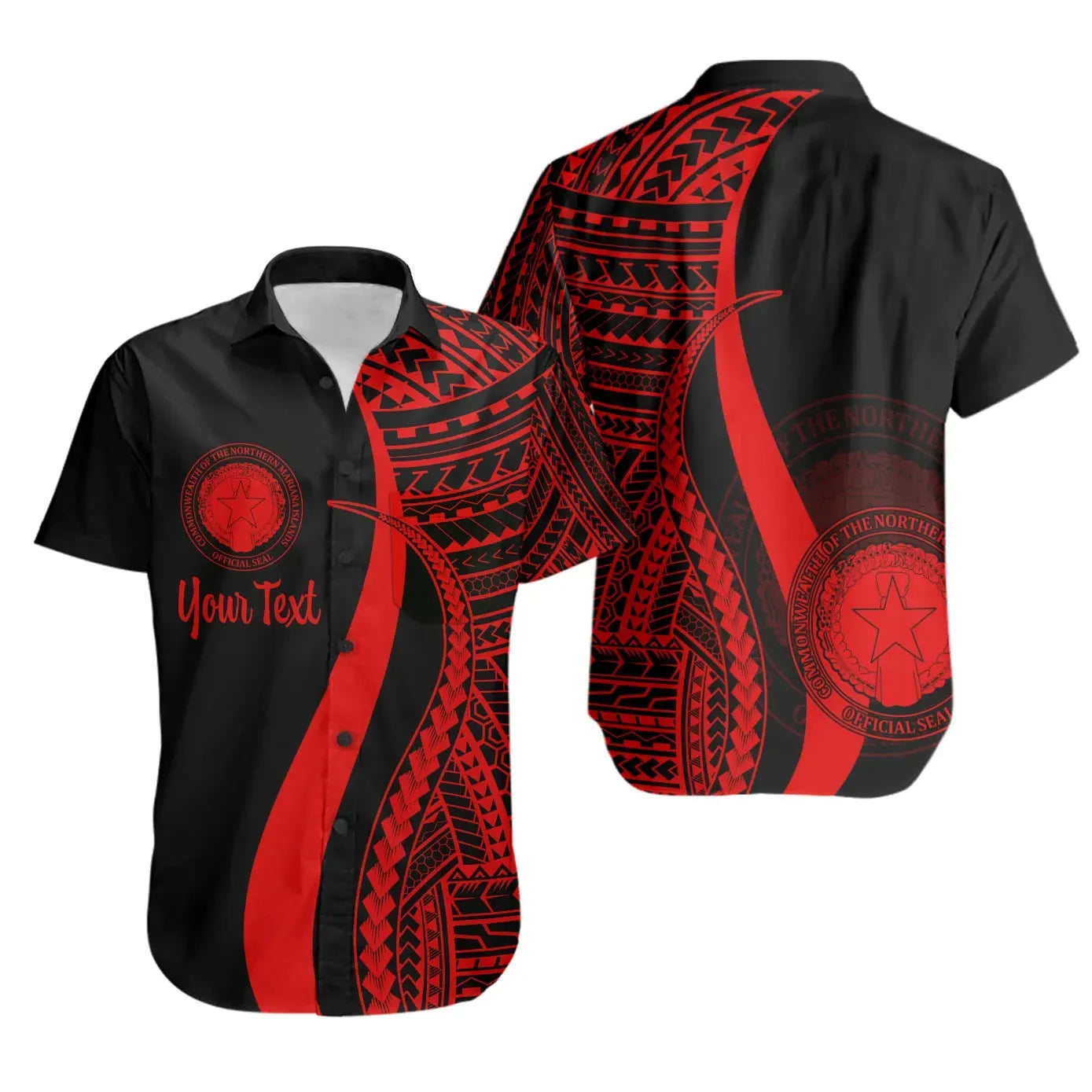 Northern Mariana Islands Custom Personalised Short Sleeve Shirt - Red Polynesian Tentacle Tribal Pattern