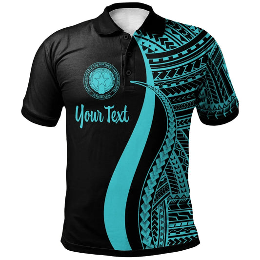 Northern Mariana Islands Custom Personalised Polo Shirt Turquoise - Polynesian Tentacle Tribal Pattern