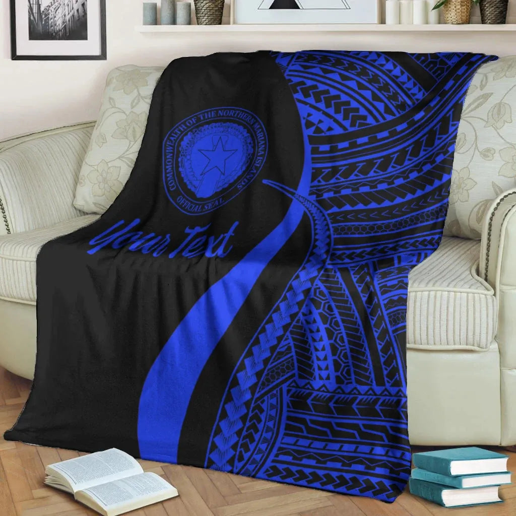 Northern Mariana Islands Custom Personalised Premium Blanket - Blue Polynesian Tentacle Tribal Pattern