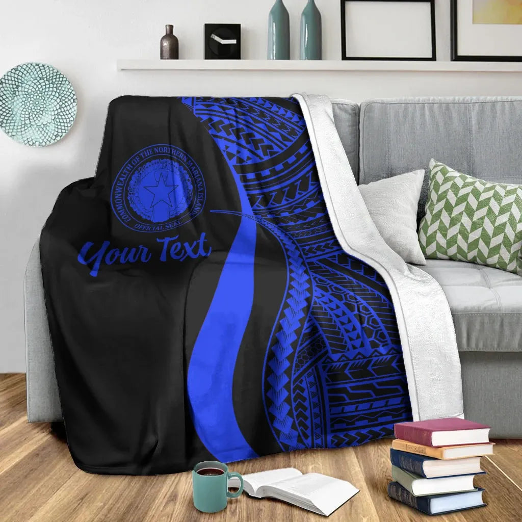 Northern Mariana Islands Custom Personalised Premium Blanket - Blue Polynesian Tentacle Tribal Pattern
