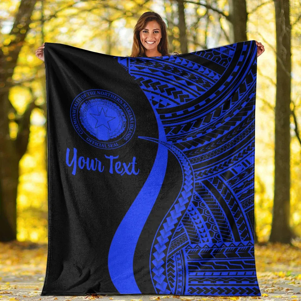 Northern Mariana Islands Custom Personalised Premium Blanket - Blue Polynesian Tentacle Tribal Pattern