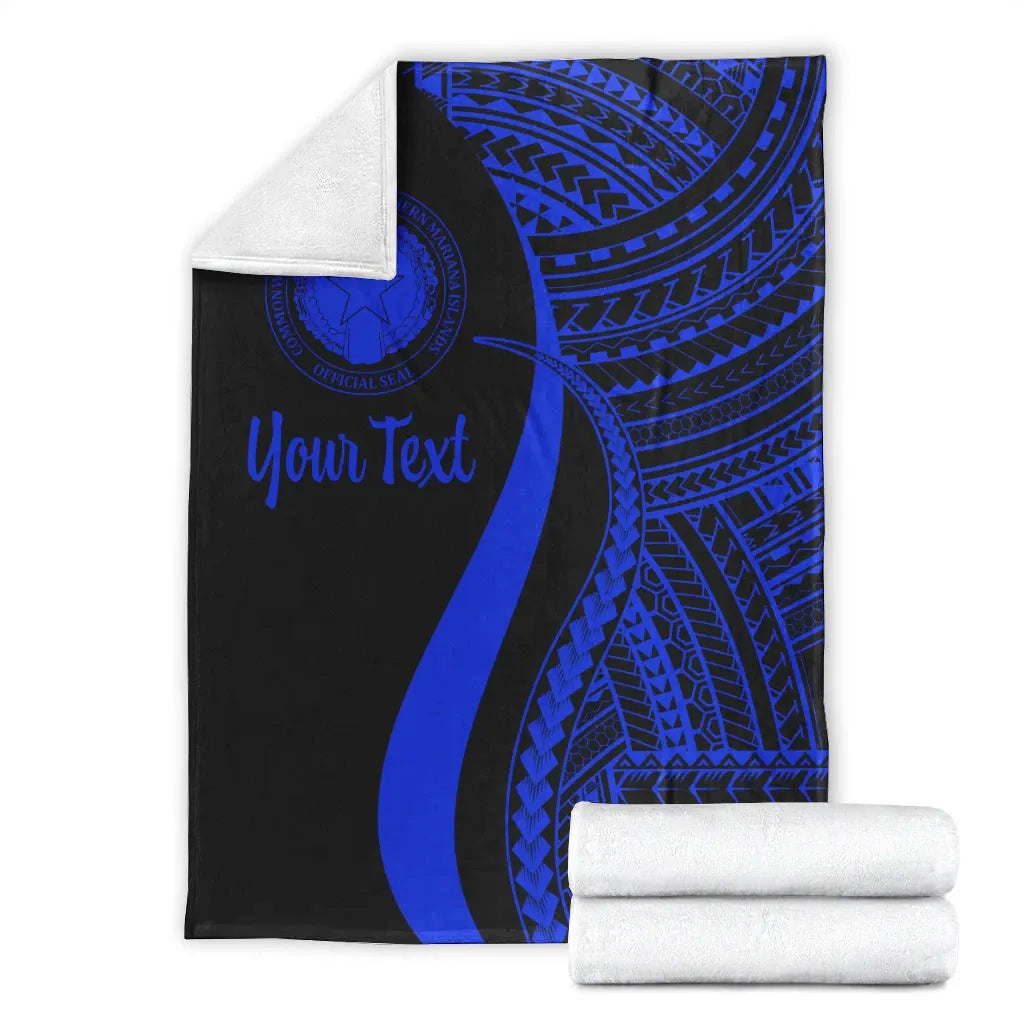 Northern Mariana Islands Custom Personalised Premium Blanket - Blue Polynesian Tentacle Tribal Pattern