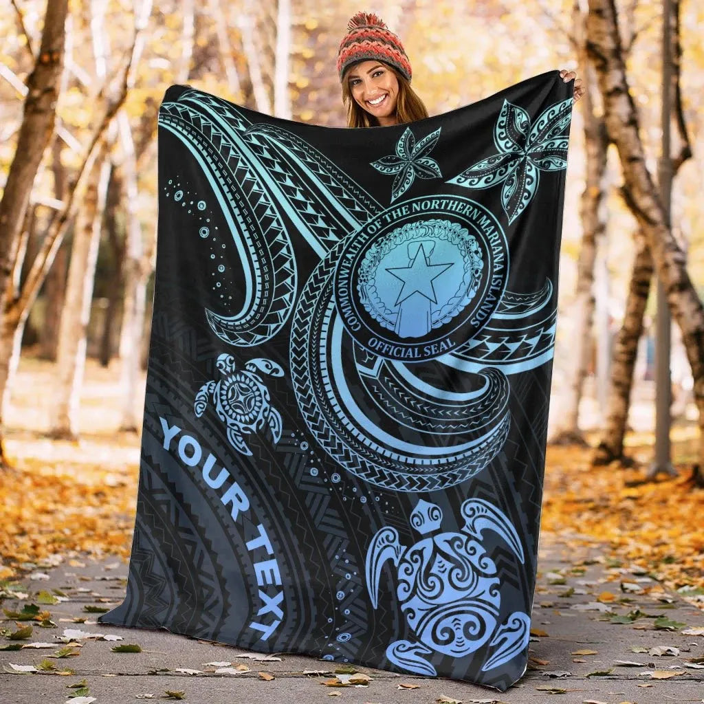 Northern Mariana Islands Custom Personalised Premium Blanket- Blue Turtle