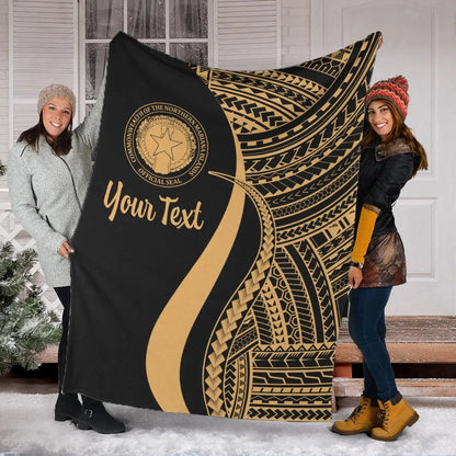 Northern Mariana Islands Custom Personalised Premium Blanket - Gold Polynesian Tentacle Tribal Pattern