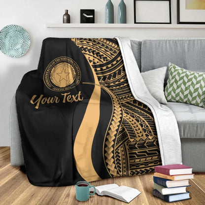 Northern Mariana Islands Custom Personalised Premium Blanket - Gold Polynesian Tentacle Tribal Pattern